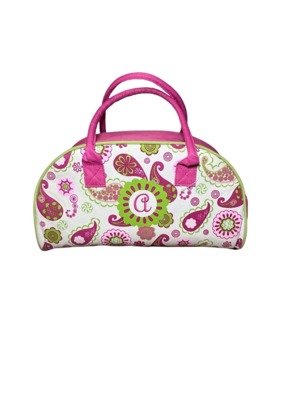 New Pink & Green Floral Print Canvas Initial "A" Insulated Lunch/ Makeup Bag - Picture 7 of 7
